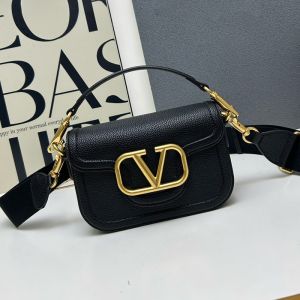Valentino Alltime Shoulder Bag In Grainy Calfskin Black