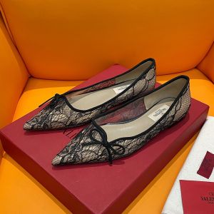 Valentino Bow Ballerina Flats Women Lace Black
