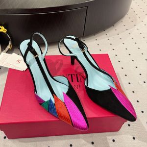 Valentino Foliefoliage Slingback Pumps 90mm Women Suede Black/Multicolor
