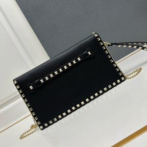 Valentino Large Rockstud Wristlet Clutch with Chain In Grainy Calfskin Black