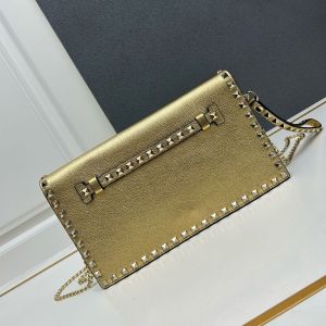 Valentino Large Rockstud Wristlet Clutch with Chain In Grainy Calfskin Gold