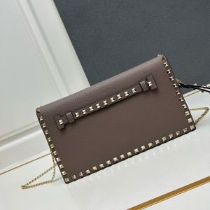 Valentino Large Rockstud Wristlet Clutch with Chain In Grainy Calfskin Taupe