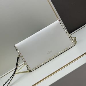 Valentino Large Rockstud Wristlet Clutch with Chain In Calfskin White