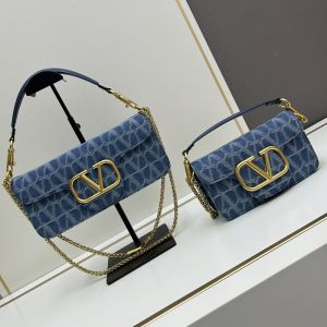 Valentino Loco Shoulder Bag In Toile Iconographe Denim Blue