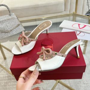 Valentino Rockstud Bow Mules 60MM Women Patent Leather White