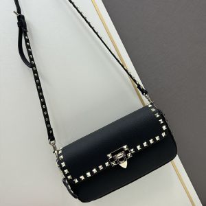 Valentino Rockstud Crossbody In Grainy Calfskin Black
