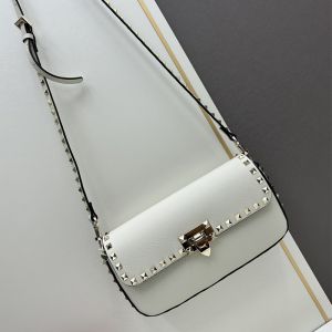 Valentino Rockstud Crossbody In Grainy Calfskin White