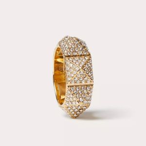 Valentino Rockstud Ring In Metal with Swarovski Crystals Gold