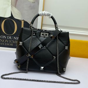 Valentino Roman Stud Handbag In Nappa Leather Black