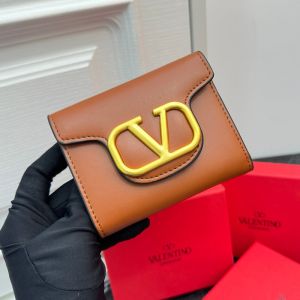 Valentino Small Alltime Trifold Wallet In Calfskin Brown