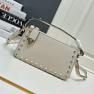 Valentino Small Rockstud Crossbody In Grainy Calfskin Beige