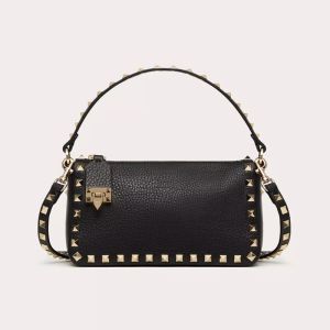 Valentino Small Rockstud Crossbody In Grainy Calfskin Black