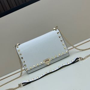 Valentino Small Rockstud Wallet On Chain In Grainy Calfskin White