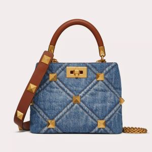 Valentino Small Roman Stud Handbag In Denim Blue