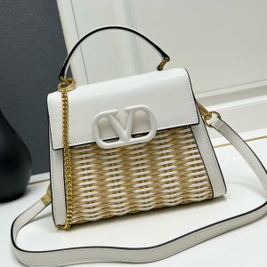 Valentino Small Vsling Handbag In Raffia And Leather White