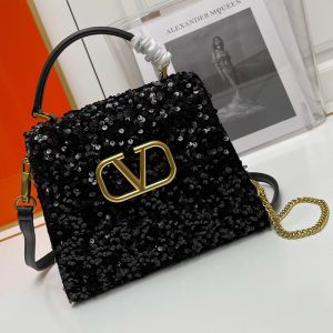 Valentino Small Vsling Handbag In Sequins Embroidered Calfskin Black