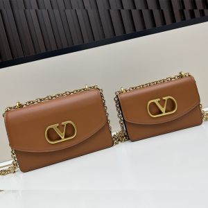Valentino Vain Shoulder Bag In Shiny Calfskin Brown