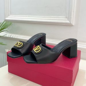 Valentino Vlogo Plaque Slides 60MM Women Calfskin Black