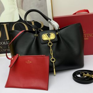 Valentino VLogo Escape Tote In Calfskin Black