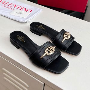 Valentino Vlogo Gate Slides 20MM Women Calfskin Black