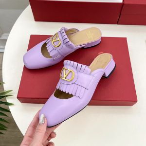 Valentino Vlogo Signature Moccasin Mules 25MM Women Fringed Calfskin Purple