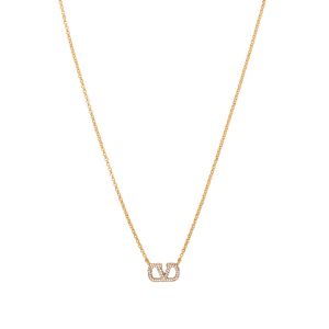 Valentino VLogo Signature Necklace In Metal with Crystals Gold