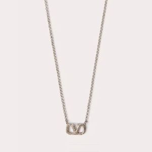 Valentino VLogo Signature Necklace In Metal with Crystals Silver