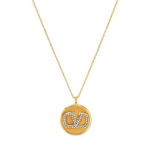 Valentino VLogo Signature Pendant Necklace In Metal with Crystals Gold