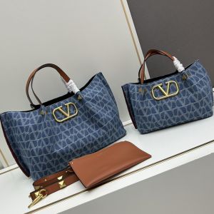 Valentino Shopping Bag In Toile Iconographe Denim Blue