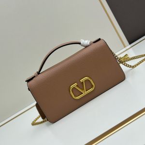 Valentino Vlogo Signature Wallet with Chain Strap In Grainy Calfskin Khaki