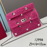 Valentino Medium Roman Stud Shoulder Bag In Rhinestones Embroidered Calfskin Rose