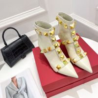 Valentino Rockstud Ankle Booties 70MM Women Calfskin Beige