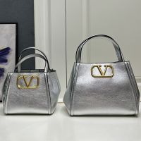 Valentino Alltime Handbag In Grainy Calfskin Silver