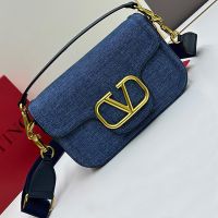 Valentino Alltime Shoulder Bag In Denim Navy Blue
