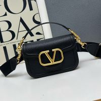 Valentino Alltime Shoulder Bag In Grainy Calfskin Black