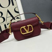 Valentino Alltime Shoulder Bag In Grainy Calfskin Burgundy