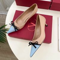 Valentino Bepointy Pumps 45MM Women Patent Leather And Kidskin Apricot/Sky Blue