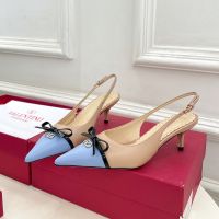 Valentino Bepointy Slingback Pumps 45MM Women Patent Leather And Kidskin Apricot/Sky Blue