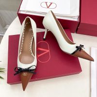 Valentino Bepointy Pumps 80MM Women Patent Leather And Kidskin White/Brown
