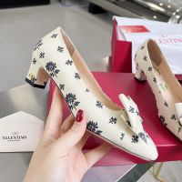 Valentino Bowow Pumps 45MM Women Papier Floral Motif Fabric Beige