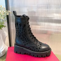 Valentino Classic Combat Boots Women Laser-Cut Leather Black