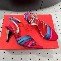 Valentino Ladycrush Sandals 70MM Women Satin with Crystals Red/Multicolor