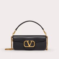 Valentino Large Loco Shoulder Bag In Calfskin Black/Gold