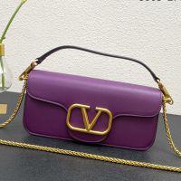 Valentino Large Loco Shoulder Bag In Calfskin Purple