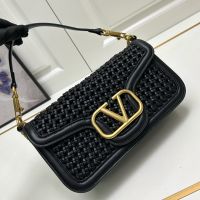 Valentino Large Loco Shoulder Bag In Interwoven Calfskin Black