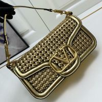 Valentino Large Loco Shoulder Bag In Interwoven Calfskin Gold