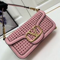 Valentino Large Loco Shoulder Bag In Interwoven Calfskin Pink