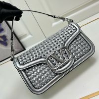 Valentino Large Loco Shoulder Bag In Interwoven Calfskin Silver