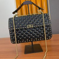 Valentino Large Rockstud Spike Chain Bag In Lambskin Black/Gold
