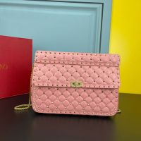 Valentino Large Rockstud Spike Chain Bag In Lambskin Cherry
